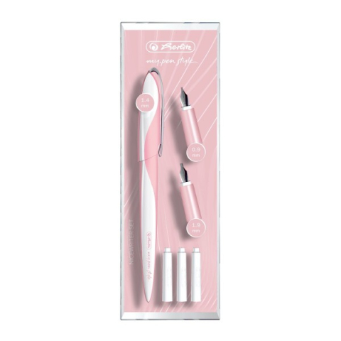 Stilouri pentru Copii si Scoala - Stilou My Pen Herlitz Style caligrafie+3 penițe roz cutie elegantă din plastic
