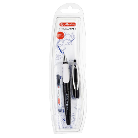 Stilouri pentru Copii si Scoala - Stilou My Pen Negru/Alb Dreptaci  in cutie Herlitz