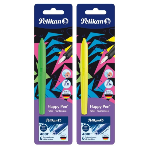 Rechizite Școlare - Stilou Pelikan Happy Pen 822343, varf M, alimentare rezerve, corp plastic , +6 rezerve