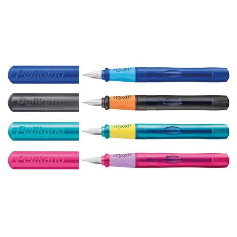 Stilouri pentru Copii si Scoala - Stilou Pelikan Junior P67, penita A, alimentare rezerve, grip ergonomic, corp plastic diverse culori, blister (+1 rezerve)