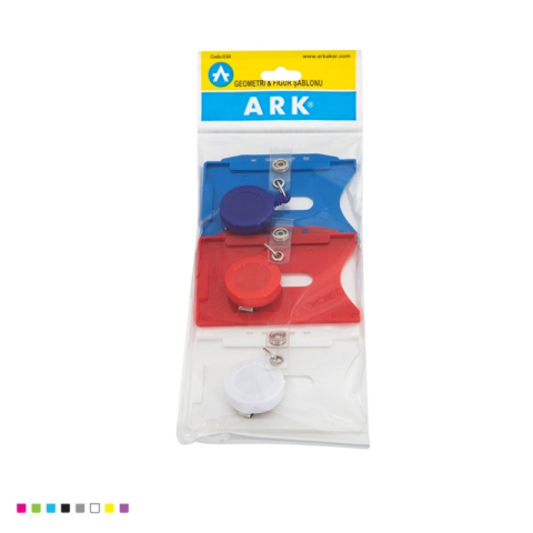 Articole pentru birou - Suport ecuson ARK 1643, orizontal/card cu clips, 9x6cm, plastic rigid, snur retractabil, diverse culori