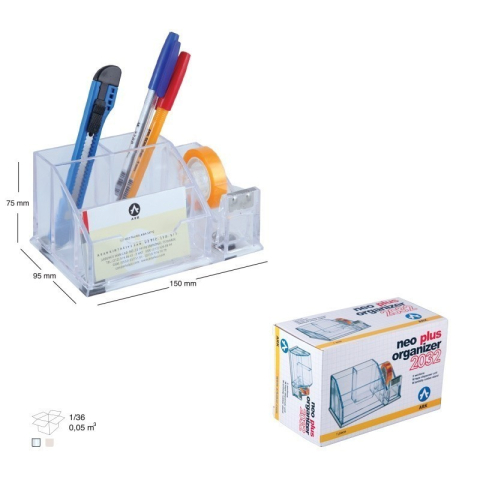 Suport instrumente de scris Ark 2032, contine dispenser banda adeziva, plastic, transparent [1]