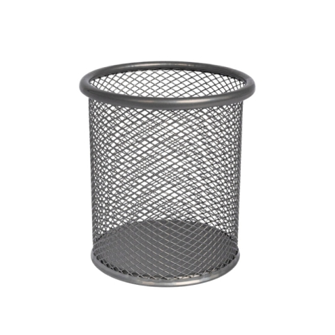 Alte accesorii de birou - Suport instrumente de scris OFFICE COVER 802, cilindric, plasa metalica, argintiu