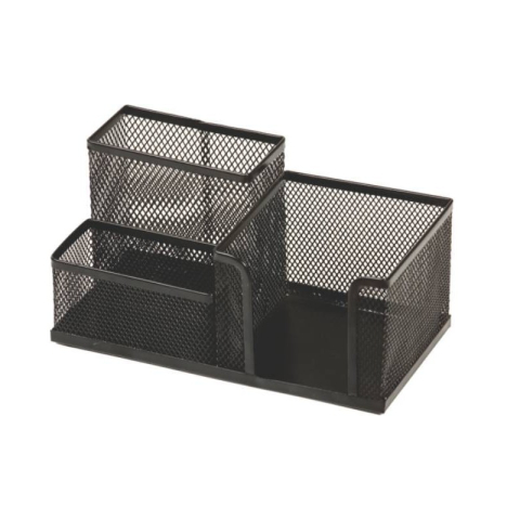 Alte accesorii de birou - Suport instrumente de scris Office Cover 9058 40228100, 3 compartimente, plasa metalica, negru