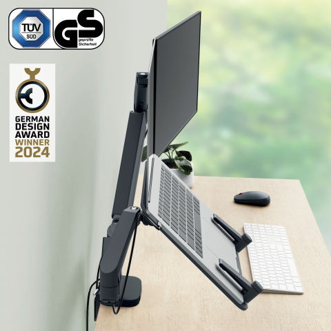 Suport monitor 2 brate + suport pt laptop gri carbune leitz [1]