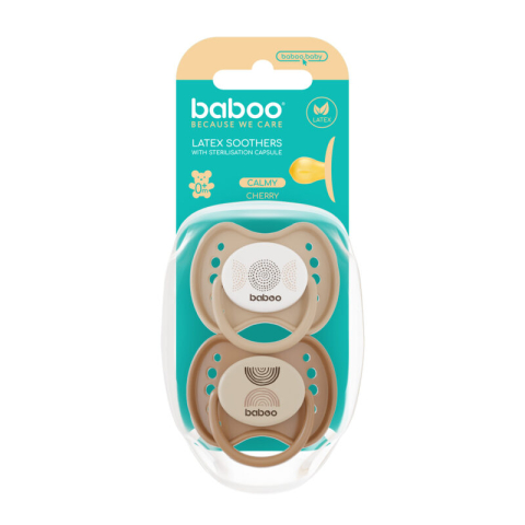 Diversificare si Ingrijire Bebe - Suzeta Rotunda din Latex Calmy Baboo - Maro, 2 bucati, 0 luni+