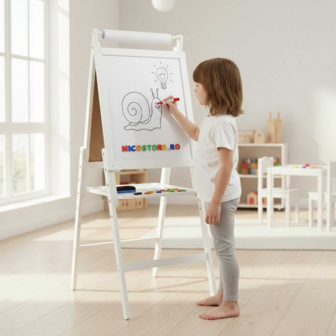 Jucării și Jocuri pentru copii - abla magnetica copii fata-verso cu sevalet din lemn, 3 in 1, litere magnetice