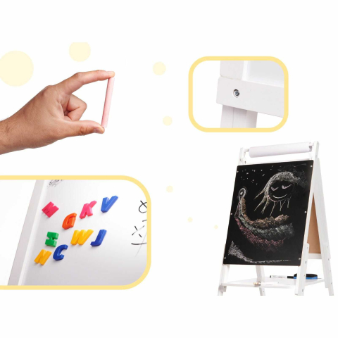 abla magnetica copii fata-verso cu sevalet din lemn, 3 in 1, litere magnetice [6]