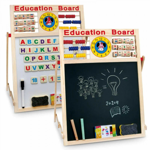 Table magnetice pentru copii - Tabla educativa copii 5 in 1 cu abac, ceas, litere si cifre magnetice