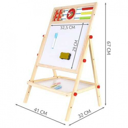 Tabla magnetica copii, de scris, cu doua fete, din lemn, Educativa, cu Suport si Accesorii, Abac, 67 x 41 x 32 cm [5]
