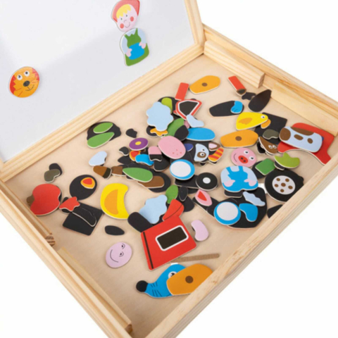 Tabla magnetica educativa cu puzzle animale, 108 piese, tabla dubla magnetica si creta, 3+ ani [3]