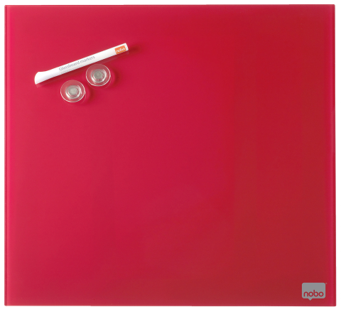 Organizare, arhivare, prezentare - Tabla magnetica sticla 45*45 cm rosie+accesorii diamond nobo