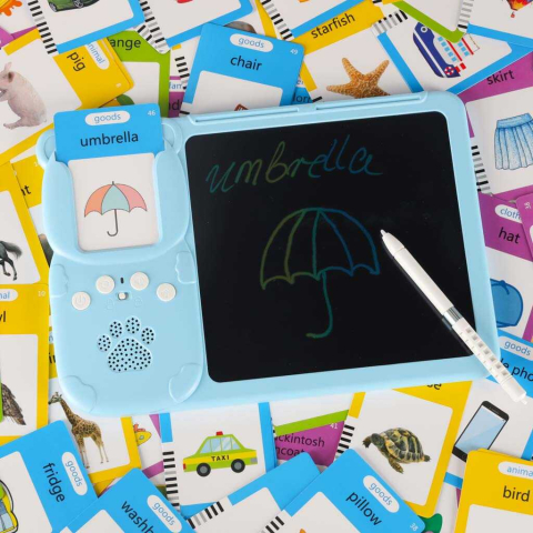 Tableta 2 in 1, Cititor de carduri pentru invatarea vocabularului in limba engleza, 112 Carduri si Desene, Fade Blue [9]