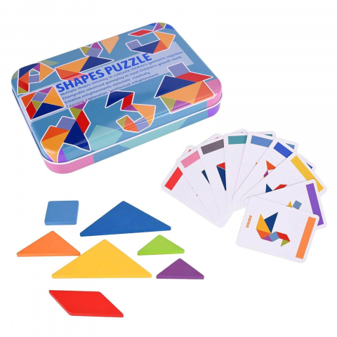 Tangram 7 Piese din Lemn cu 60 Carduri, 120 Modele, Ideal pentru Cadouri de Craciun [2]