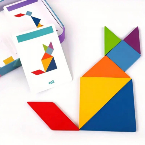 Tangram 7 Piese din Lemn cu 60 Carduri, 120 Modele, Ideal pentru Cadouri de Craciun [7]