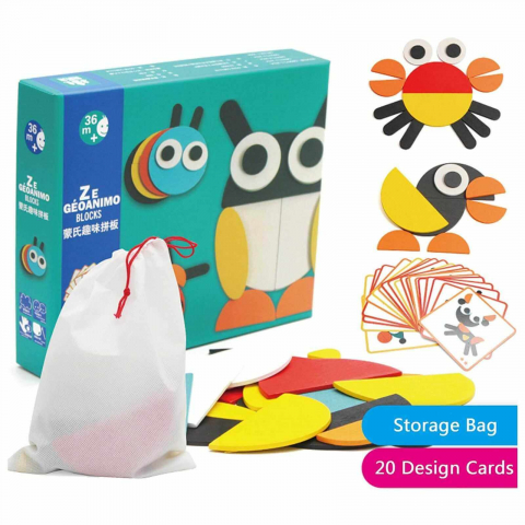 Joc Tangram și Domino Copii - Joc din lemn tangram ZE Geoanimo
