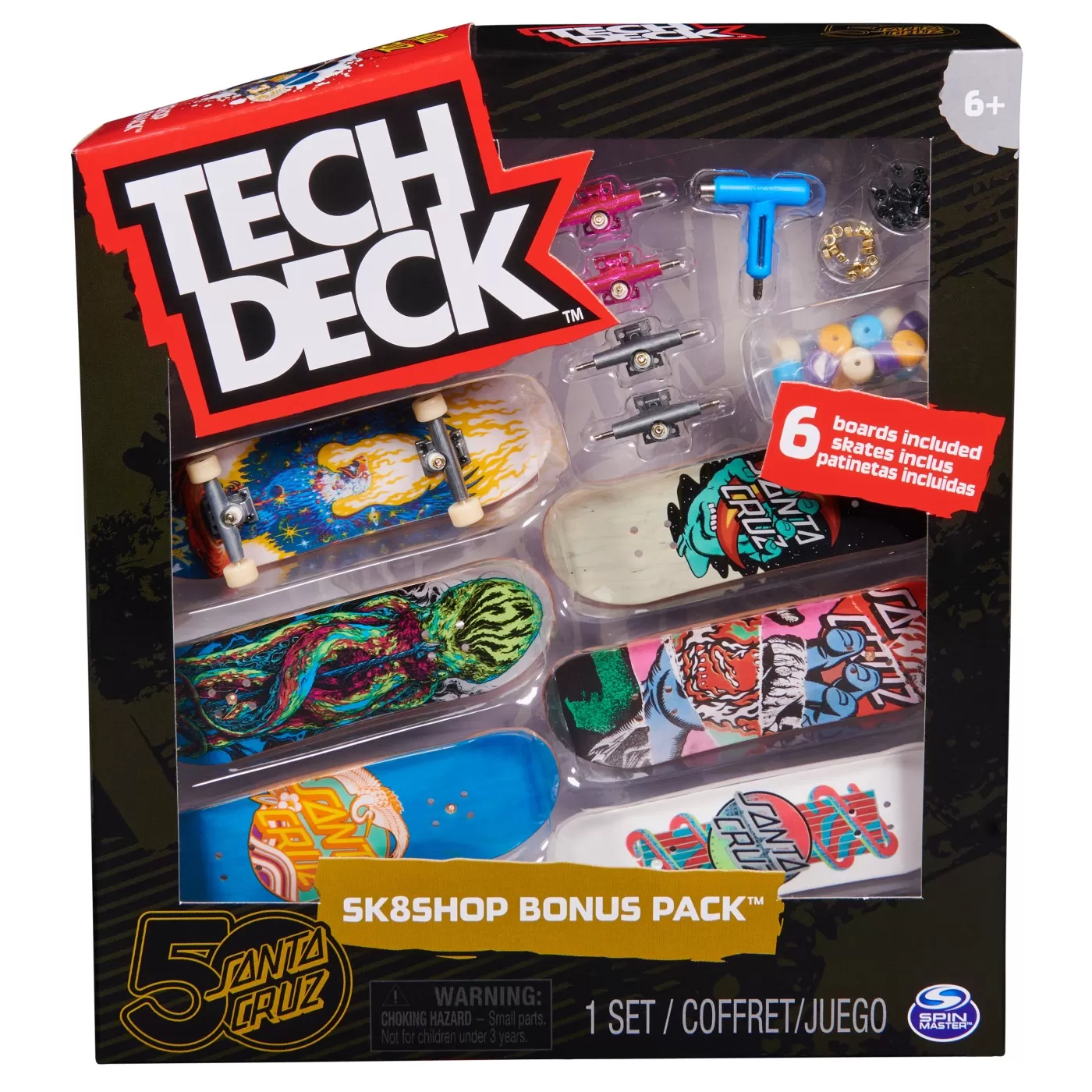 Jucării și Jocuri pentru copii - Tech deck pachet 6 piese cu accesorii fingerboard santa cruz, varsta de la 6 ani la 12 ani