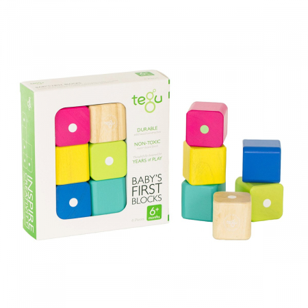 Jucării și Jocuri pentru copii - Tegu Baby 6, primele blocuri din lemn magnetic, 6 buc., 1-3 ani