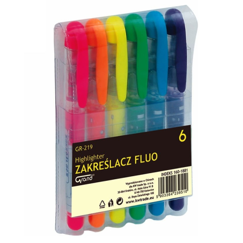 Markere, Textmarkere si Evidentiatoare - Textmarker Grand GR-219, 160-1881, varf tesit, 1-3.4mm, set 6 culori fluorescente (galben, albastru, orange, verde, roz, violet)