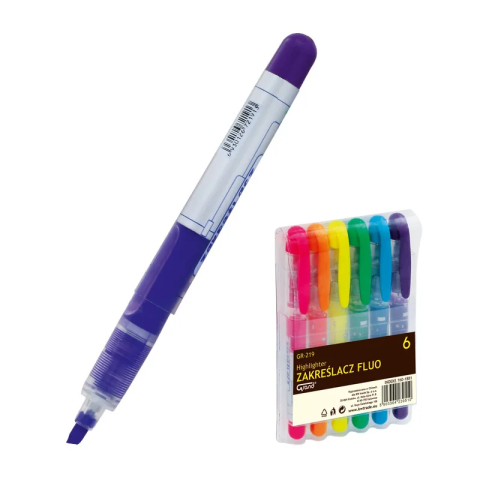 Textmarker Grand GR-219, 160-1881, varf tesit, 1-3.4mm, set 6 culori fluorescente (galben, albastru, orange, verde, roz, violet) [1]