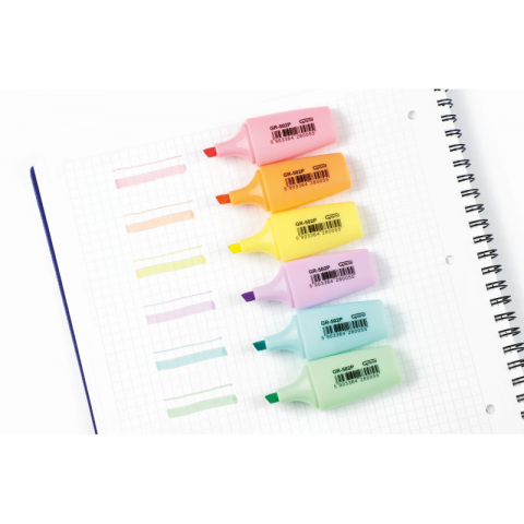 Textmarker Grand mini GR-502P, varf tesit, 1-5mm, borcan 30buc, 6 culori pastel (verde, roz, orange, galben, albastru, mov) [3]