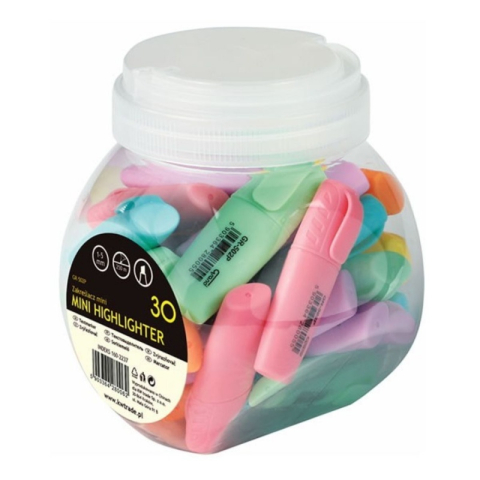 Textmarker Grand mini GR-502P, varf tesit, 1-5mm, borcan 30buc, 6 culori pastel (verde, roz, orange, galben, albastru, mov) [0]