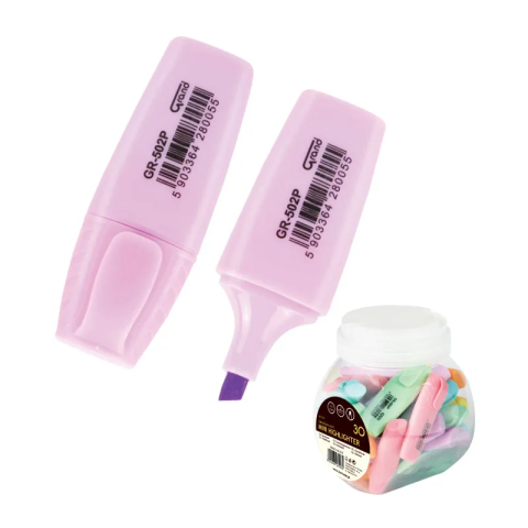 Textmarker Grand mini GR-502P, varf tesit, 1-5mm, borcan 30buc, 6 culori pastel (verde, roz, orange, galben, albastru, mov) [2]