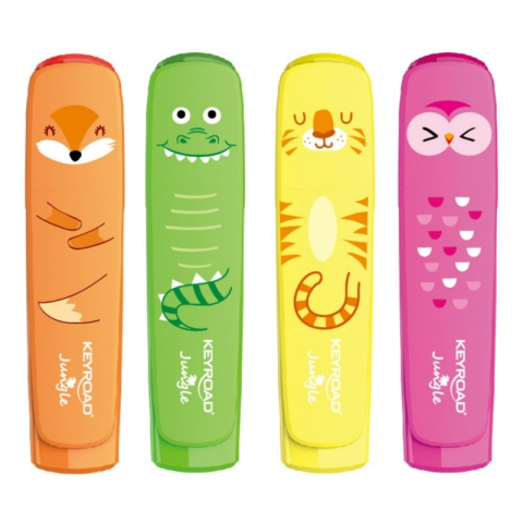 Textmarker Keyroad Jungle KR972176, varf tesit, pentru copii, set 4 culori fluorescente (galben, verde, orange, roz) [2]