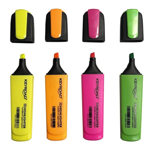 Textmarker Keyroad KR972163, varf tesit, pentru copii, set 4 culori fluorescente (galben, verde, orange, roz) [1]