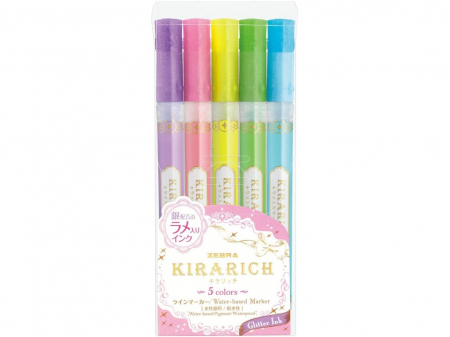 Birotică și Papetărie - Textmarker Kirarich Glitter 5 culori/set Zebra