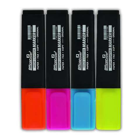Markere, Textmarkere si Evidentiatoare - Textmarker Office-Cover ROFL92C4, varf tesit, 2-4mm, blister 4 culori fluorescente (galben, albastru, orange, roz)