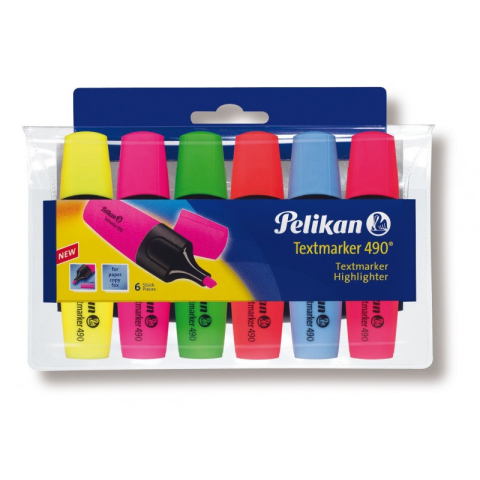 Markere, Textmarkere si Evidentiatoare - Textmarker Pelikan 490 943316, varf tesit, 1-5mm, set 6 culori fluorescente (galben, roz, verde, orange, albastru, rosu)