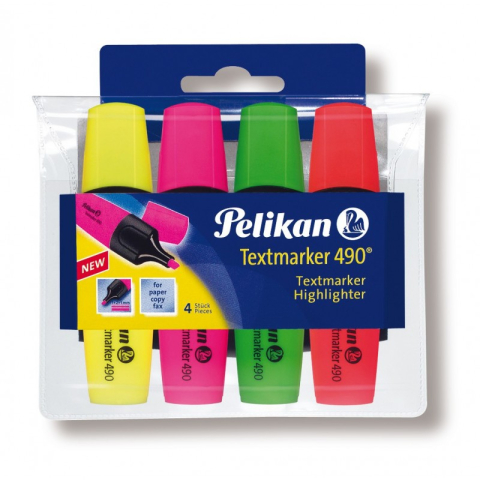 Markere, Textmarkere si Evidentiatoare - Textmarker Pelikan 490 943324, 814058, varf tesit, 1-5mm, set 4 culori fluorescente (galben, roz, verde, orange)