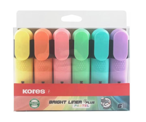 Textmarkere - Textmarker set 6 pastel cutie plastic kores