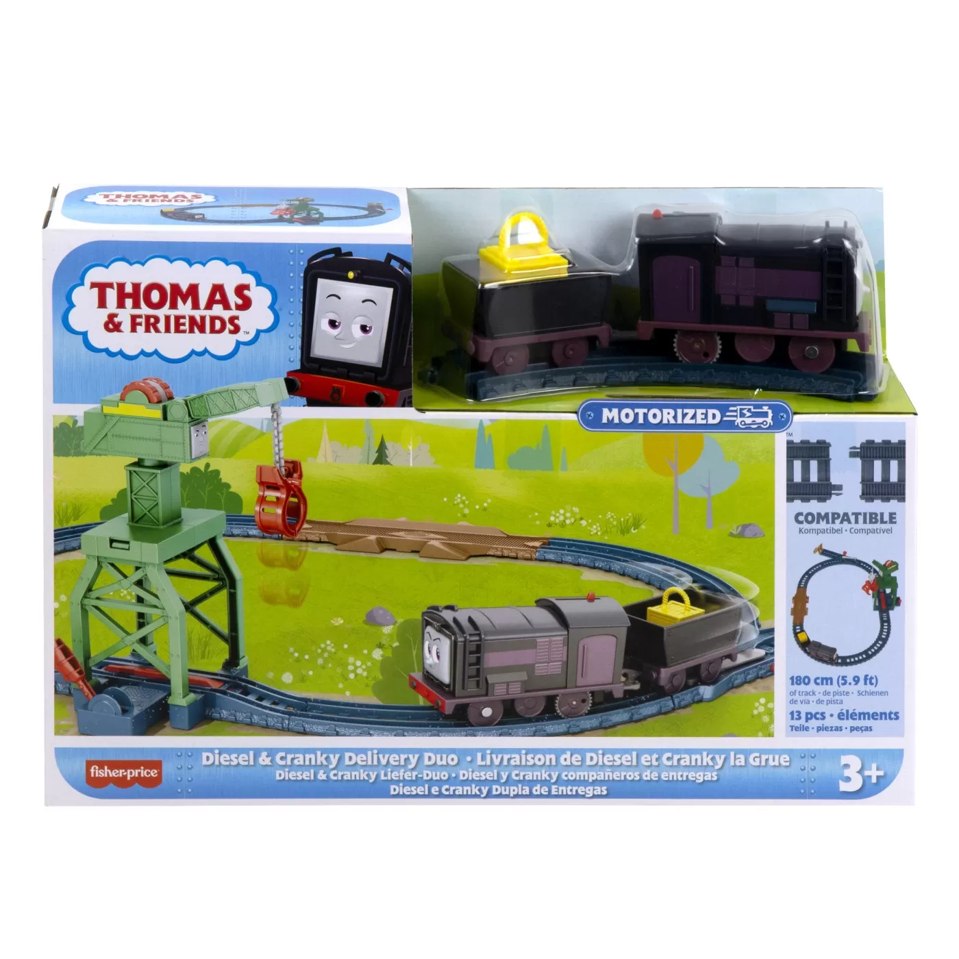 Trenulețe de jucărie, circuite - Thomas set de joaca cu locomotive diesel si cranky motorizate si accesorii, varsta de la 3 ani la 10 ani