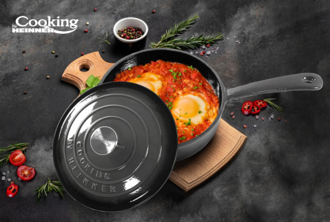 Tigaie  adanca fonta emailata + capac 24 x 8 cm, 2.5 l, marble grey, cooking by heinner [4]