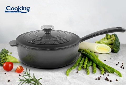 Tigaie  adanca fonta emailata + capac 24 x 8 cm, 2.5 l, marble grey, cooking by heinner [3]