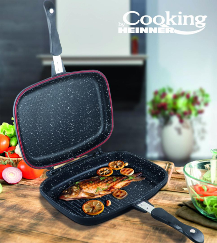 Tigaie dubla dreptunghiulara tip grill,aluminiu,32x24x7.5 cm,dark line inductie, cooking  by heinner [3]