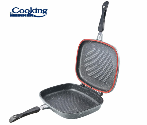 Tigaie dubla dreptunghiulara tip grill, aluminiu, 32x24x7.5 cm, gray line, cooking by heinner [2]