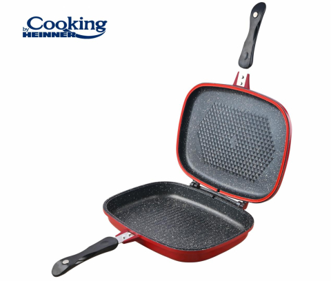 Tigaie dubla dreptunghiulara tip grill, aluminiu, 32x24x7.5 cm, red line, cooking by heinner [2]