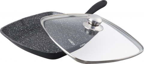 Tigaie grill aluminiu + capac 28 x 4.5 cm , dark line, cooking  by heinner [2]