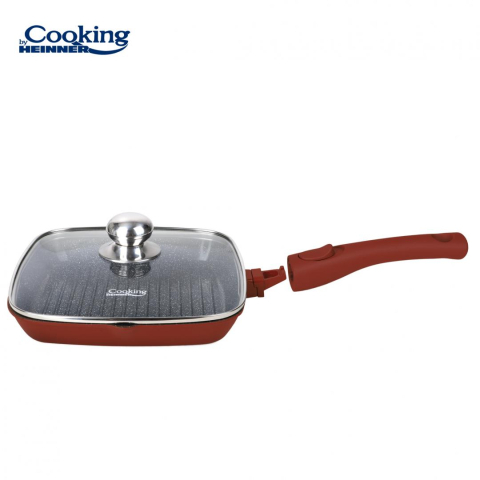 Tigaie grill aluminiu+capac 28x4 cm, calabria, cooking by heinner [1]