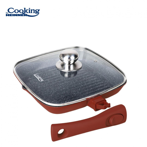Tigaie grill aluminiu turnat+capac 24x4 cm,calabria, cooking by heinner [2]