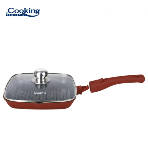 Tigaie grill aluminiu turnat+capac 24x4 cm,calabria, cooking by heinner [3]