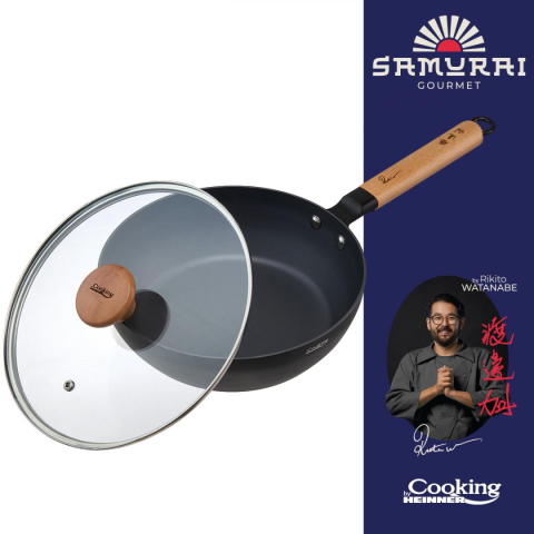 Tigaie wok aluminiu + capac 28x8 cm, rikito watanabe, samurai gourmet, cooking by heinner [2]