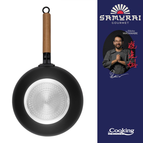 Tigaie wok aluminiu + capac 28x8 cm, rikito watanabe, samurai gourmet, cooking by heinner [1]