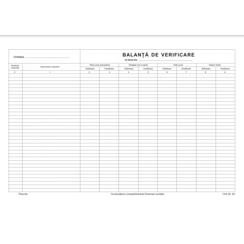 Birotică și Papetărie - Tipizat - balanta verificare - A3, landscape, simplu