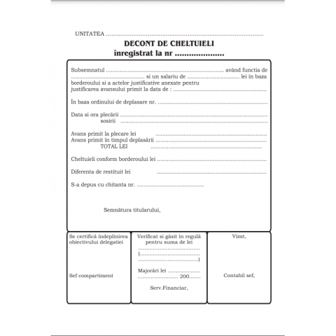 Birotică și Papetărie - Tipizat - decont cheltuieli - A5, fata/verso, 100 file