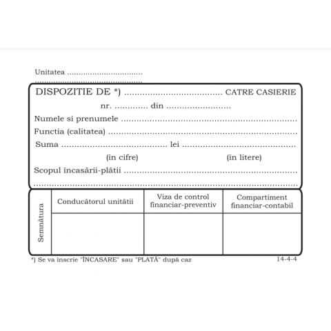 Birotică și Papetărie - Tipizat - dispozitie casierie - A6, simplu, fata/verso, 100 file