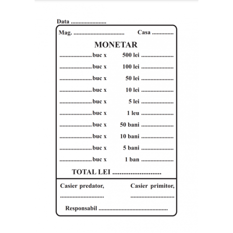 Birotică și Papetărie - Tipizat - monetar - A6, 2 exemplare, autocopiativ, carnet 50 seturi